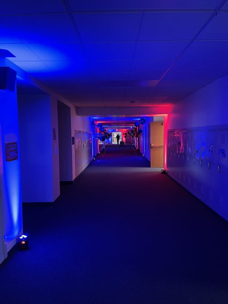 DJ-Sensedog-professional-lighting-wireless-uplighting-buffalo-bills-football-theme-hallway